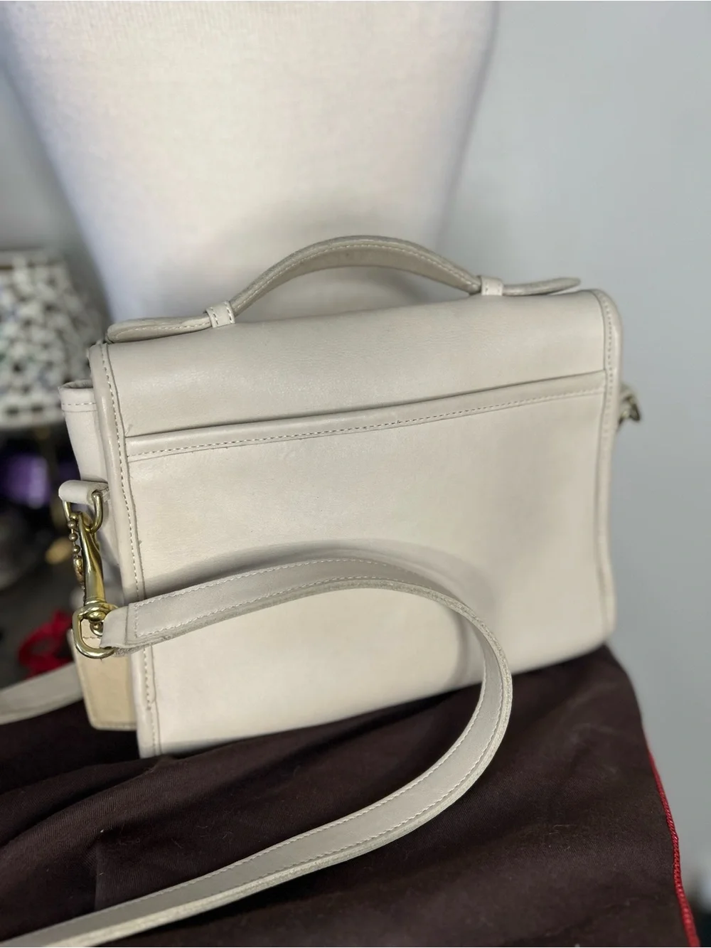 Vintage Coach 1989 Court Beige Leather Bag Crossbody/Satchel EUC